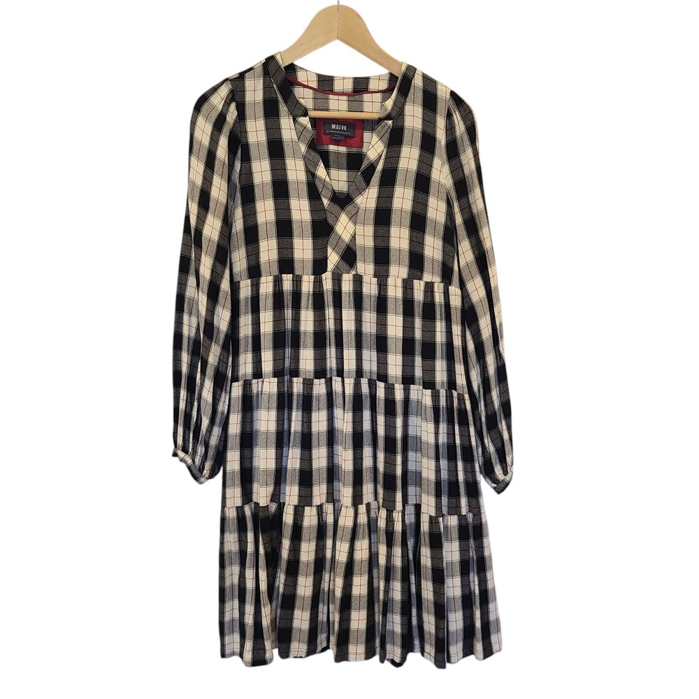 Anthropologie Maeve‎ Black Amber Dress Plaid Gingham Tiered Size XS Cottagecore